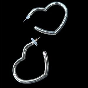 Anthropologie Silver Heart-Shaped Earrings